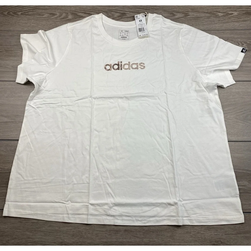 Adidas Women's Short Sleeve Holiday Logo T Shirt White Size 4X New - Picture 2 of 9